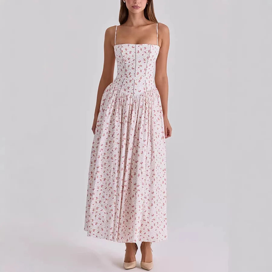 Elegant Women Flower Printing Long Maxi Dress Fashion Spaghetti Strap Dresses Evening Ladies Street Party Vestidos 2026 Summer