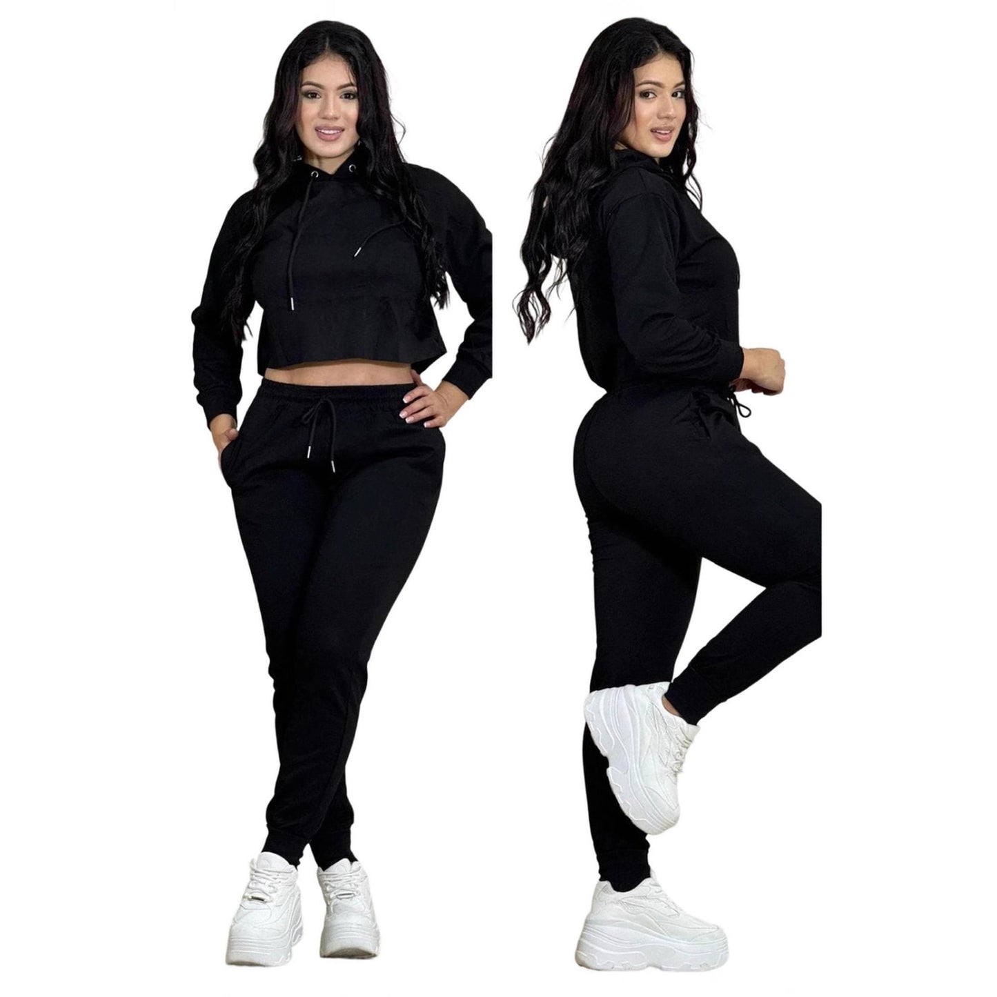 Spring Women's Tracksuit Pullover Hooded And Trousers Black Casual Two Piece Set Women Casual Pants Sports Suit With A Hood