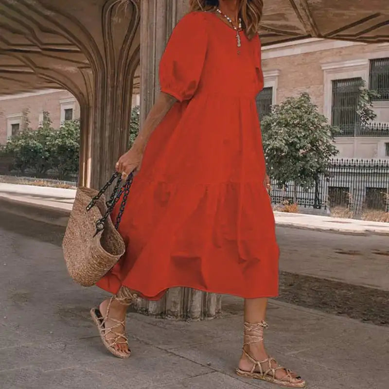 Summer Dress Vintage Sexy Lantern Sleeve Mid-Calf Dress 2022 Women' Sundress Casual Bohemian Beach Vestidos Big Size