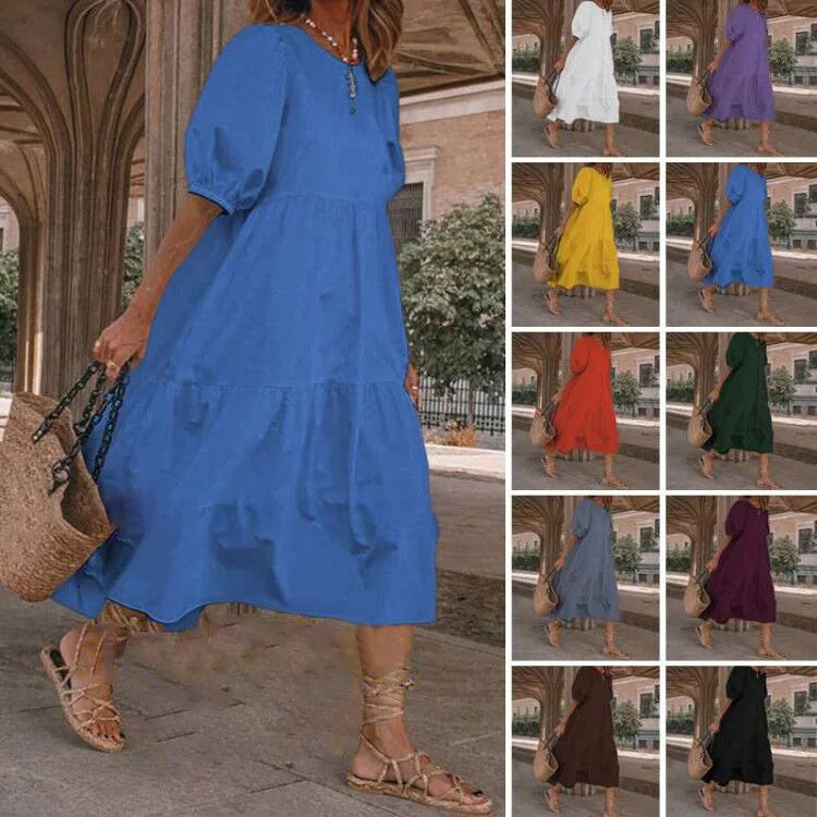 Summer Dress Vintage Sexy Lantern Sleeve Mid-Calf Dress 2022 Women' Sundress Casual Bohemian Beach Vestidos Big Size