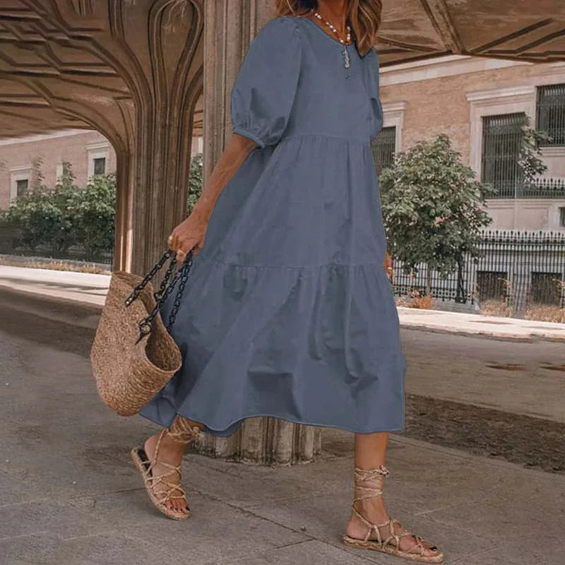 Summer Dress Vintage Sexy Lantern Sleeve Mid-Calf Dress 2022 Women' Sundress Casual Bohemian Beach Vestidos Big Size