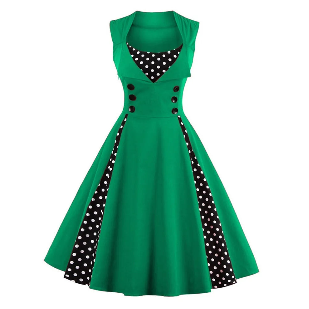 S-5XL Plus Size Women Robe Pin Up Dress Retro Vintage 50s 60s Rockabilly Dot Swing Summer female Dresses Elegant Tunic Vestido