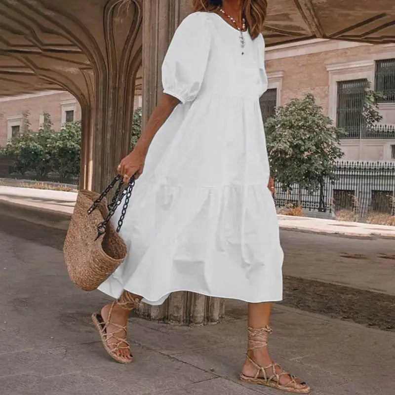 Summer Dress Vintage Sexy Lantern Sleeve Mid-Calf Dress 2022 Women' Sundress Casual Bohemian Beach Vestidos Big Size