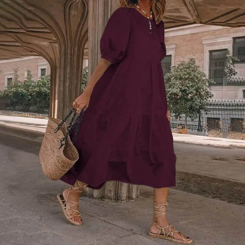 Summer Dress Vintage Sexy Lantern Sleeve Mid-Calf Dress 2022 Women' Sundress Casual Bohemian Beach Vestidos Big Size