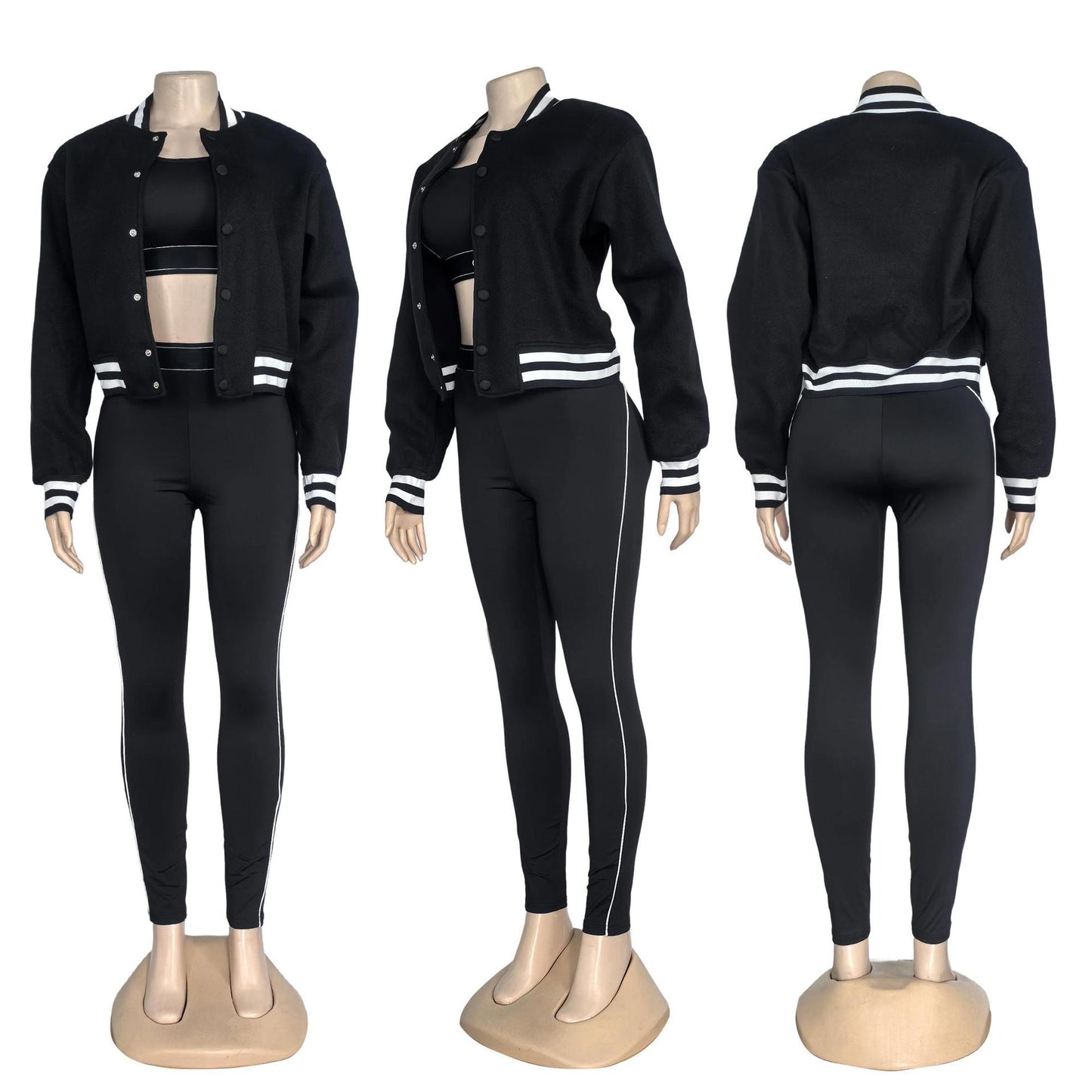 3 Piece Women Sets 2026 New Arrival Sportswear Single Breasted Long Sleeve Jacket Bra And Yoga Leggings Suits Outfits Clothing
