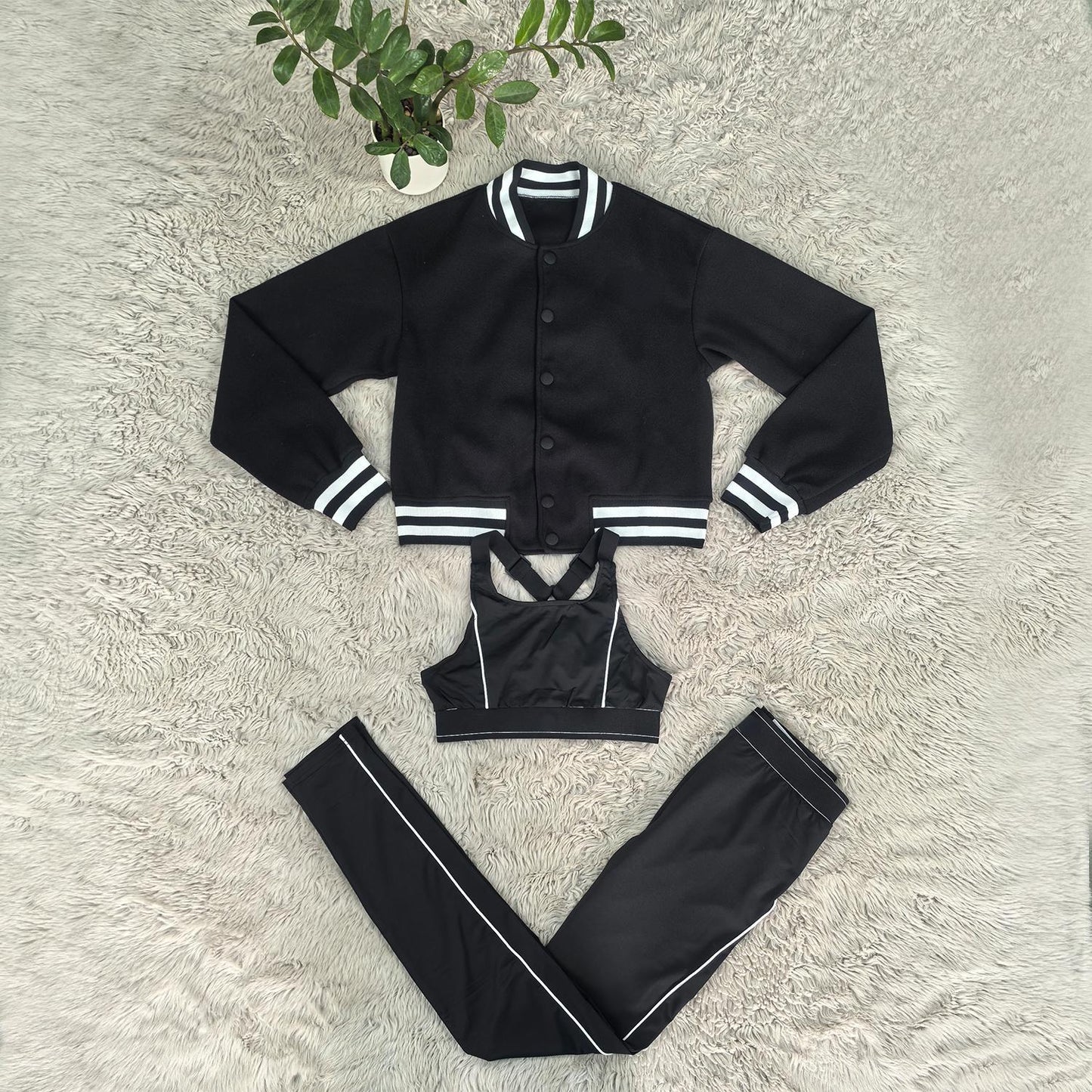3 Piece Women Sets 2026 New Arrival Sportswear Single Breasted Long Sleeve Jacket Bra And Yoga Leggings Suits Outfits Clothing