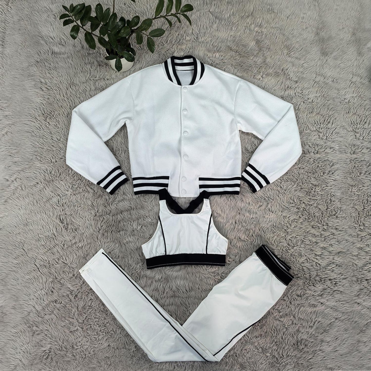 3 Piece Women Sets 2026 New Arrival Sportswear Single Breasted Long Sleeve Jacket Bra And Yoga Leggings Suits Outfits Clothing