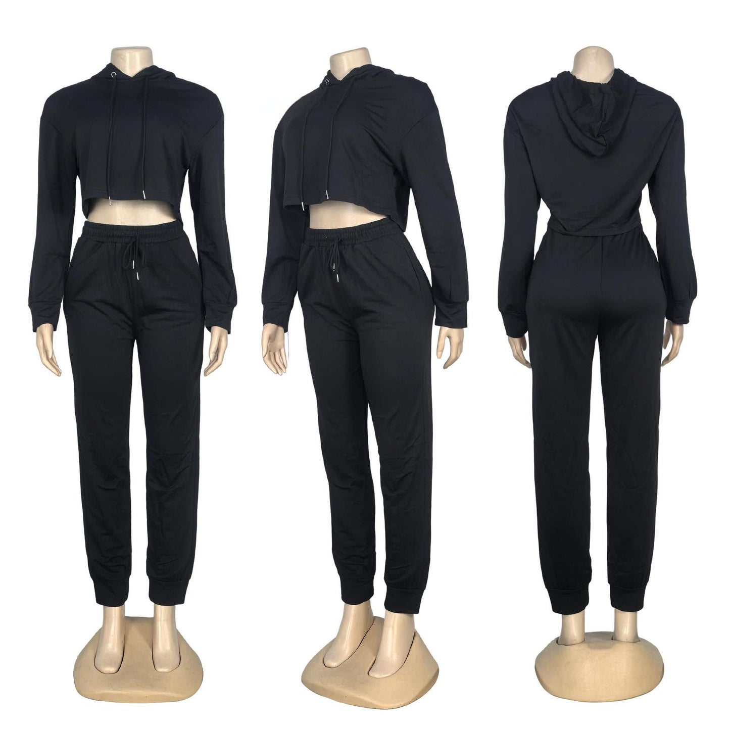 Spring Women's Tracksuit Pullover Hooded And Trousers Black Casual Two Piece Set Women Casual Pants Sports Suit With A Hood