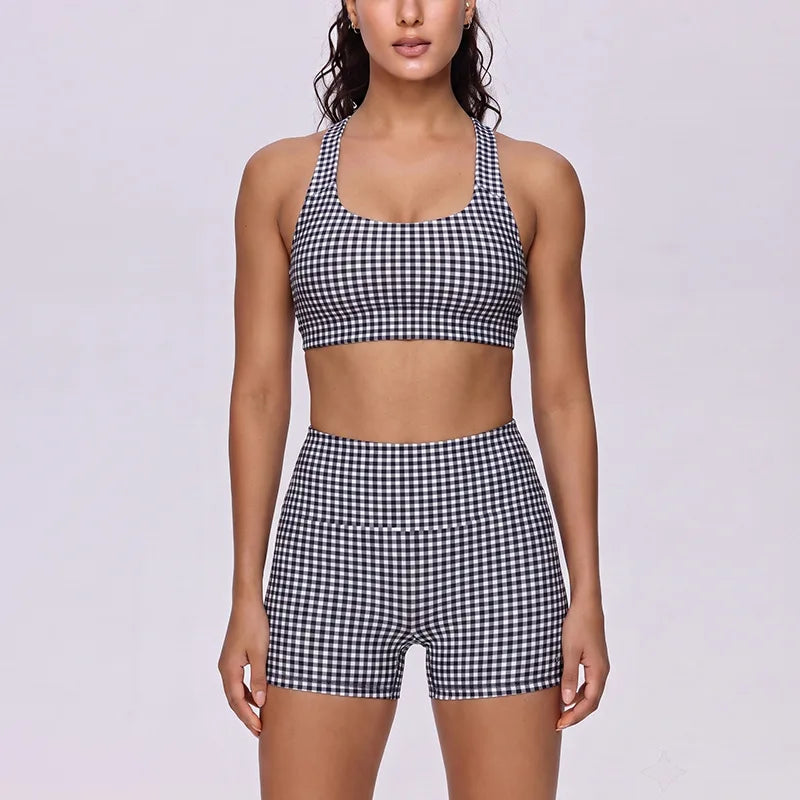 2 Piece Sets Women Quick-Dry Sports Set U-Neck Sleeveless Top Shorts Running Fitness Workout Athletic Wear Tracksuit Sportswear