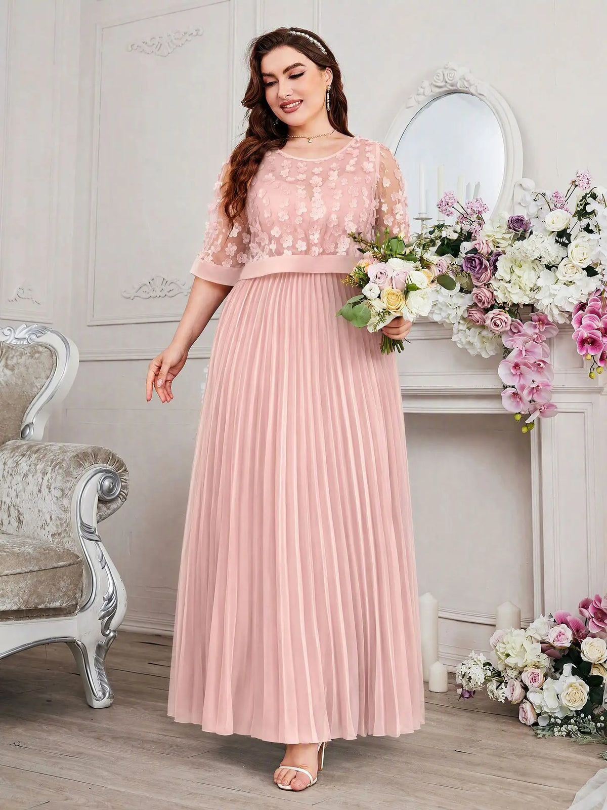 Two Piece Maxi Dress XL-4XL Plus Size Clothes Dresses Women Robes Summer half Sleeve Street Style Casual 3XL 4XL Big Size Lace Maxi Dress Oversize