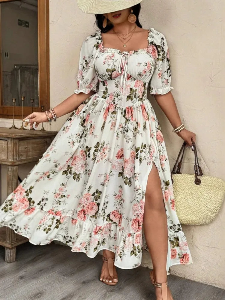 L-4XL Plus Size Clothes Dresses Women Robes Summer Short Sleeve Street Style Casual 3XL 4XL Big Size Maxi Dress Oversized