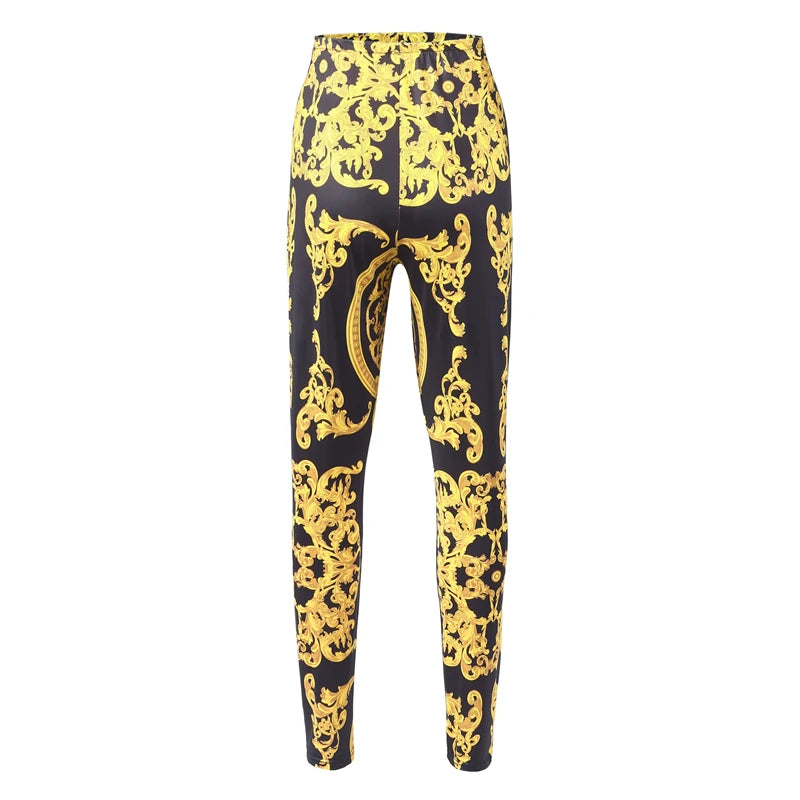 Women Tracksuit Fashion Sexy Long Sleeve X-long National Print Trench Coat Skinny Leggings 2 Piece Sets Suits Outfits