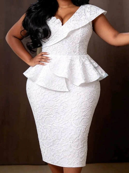 L-4XL Plus Size Elegant Midi Dress Summer Women Office Lady Dress Casual Short Sleeve Bandage Robe Oversize Outsize Dress