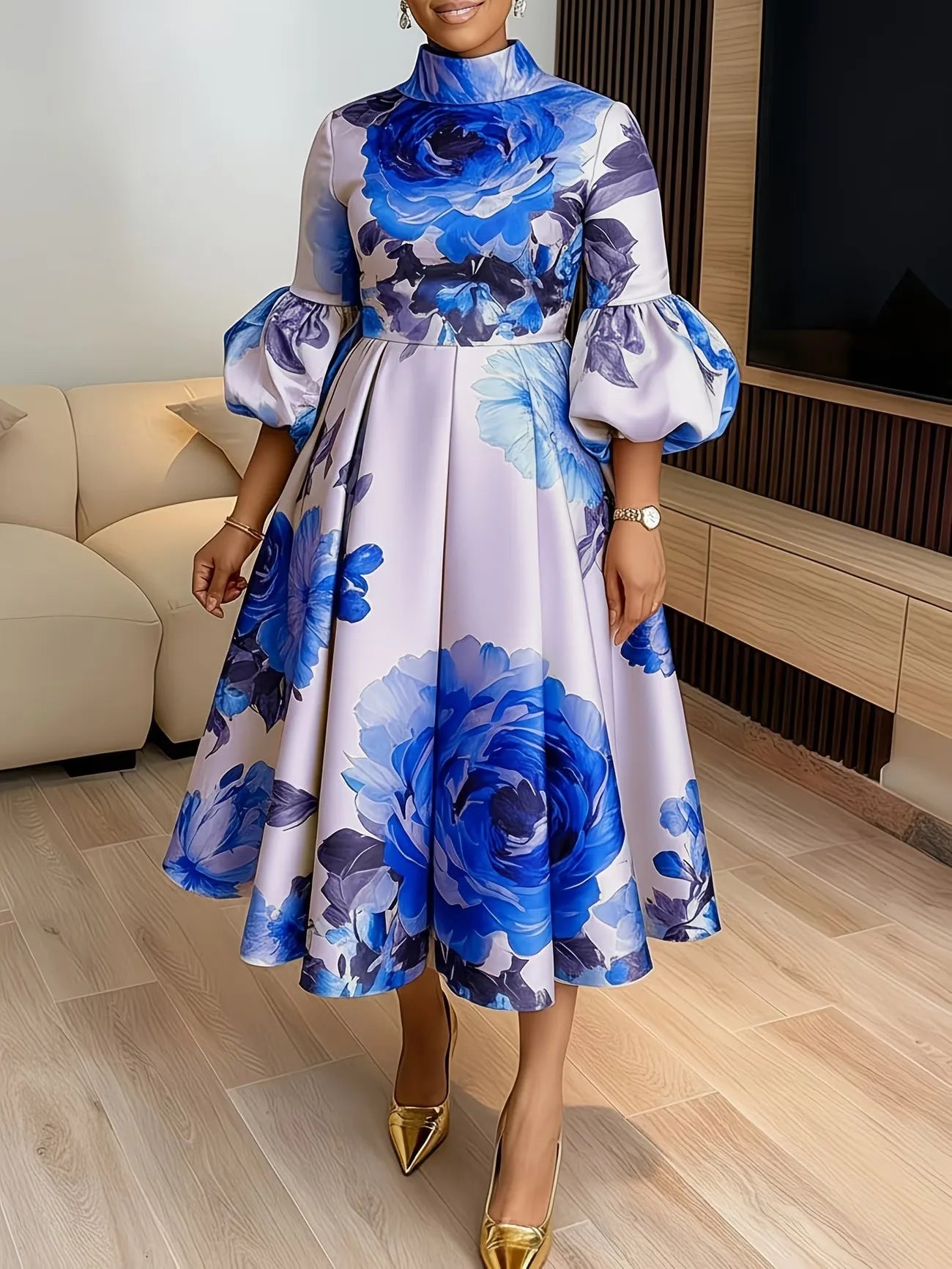 L-5XL Plus Size Clothes Dresses Women Robes Spring Summer 3/4 Sleeve Street Style Casual 3XL 4XL Big Size Midi Dress Oversized
