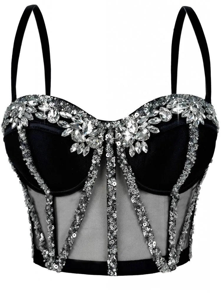 Rhinestones Female Corset Top Women Camis Nightclub Pearls Short Chest Binder Sexy Camisole Mujer Lingerie Tube Bra Debardeur