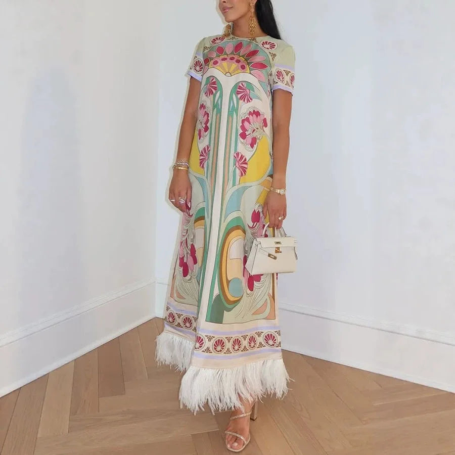 African Dresses For Women Elegant Short Sleeve Dashiki Maxi A-Line Dress Ladies Traditional African Clothing Fairy Dreaes