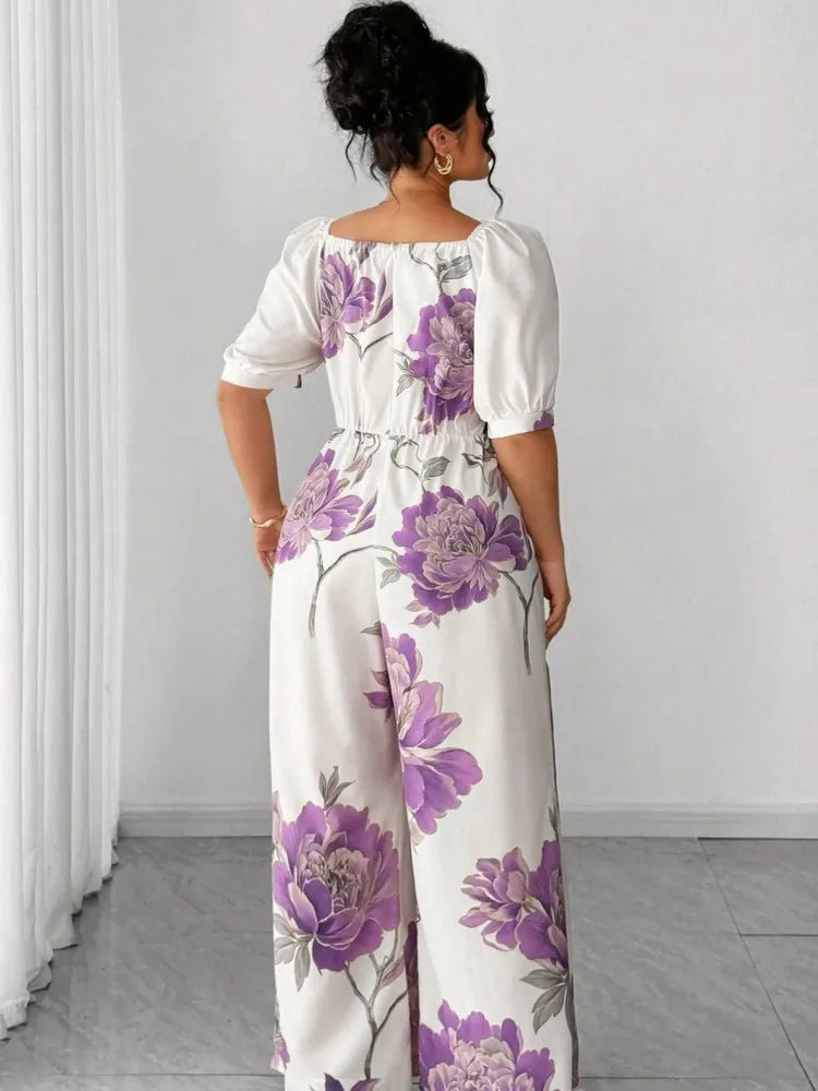 Plus Size Women Clothes Jumpsuit Summer Clothes Flower Urban Leisure Bodysuit New 2026 Wide Leg Jumpsuit Wholesale Dropshipping