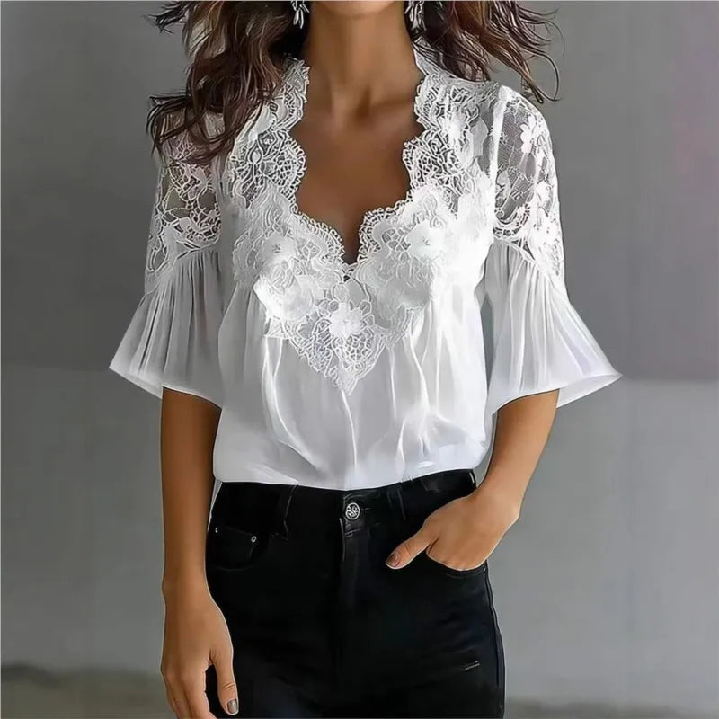 Women Blouses 2026 Spring Summer Short Sleeve Blouse Woman Blouse Shirt Office Elegant Work Shirt Top Blusas Mujer De Moda