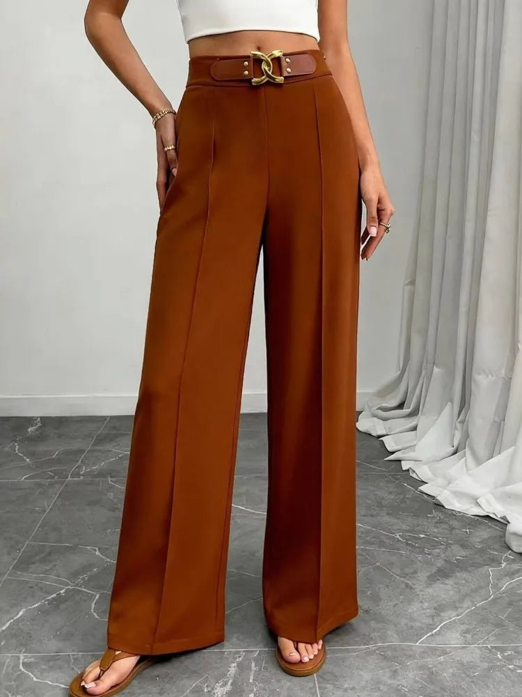 Women High Waist Wide Leg Pants Shiny Fuchsia Straight Pants Long Palazzo Casual Trendy Trousers 2026 Spring Autumn New