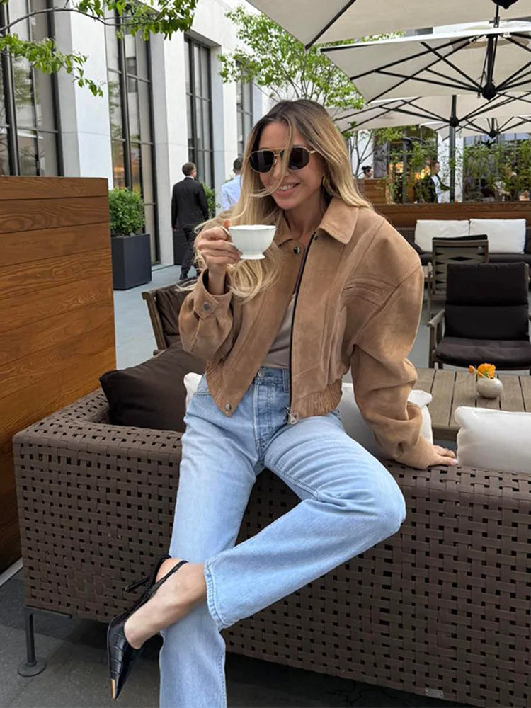 2026 Winter Suede Bomber Jackets For Women Outerwears Oversized Jacket Woman Streetwear Zip Women's Coats Padded Varsity Jackets