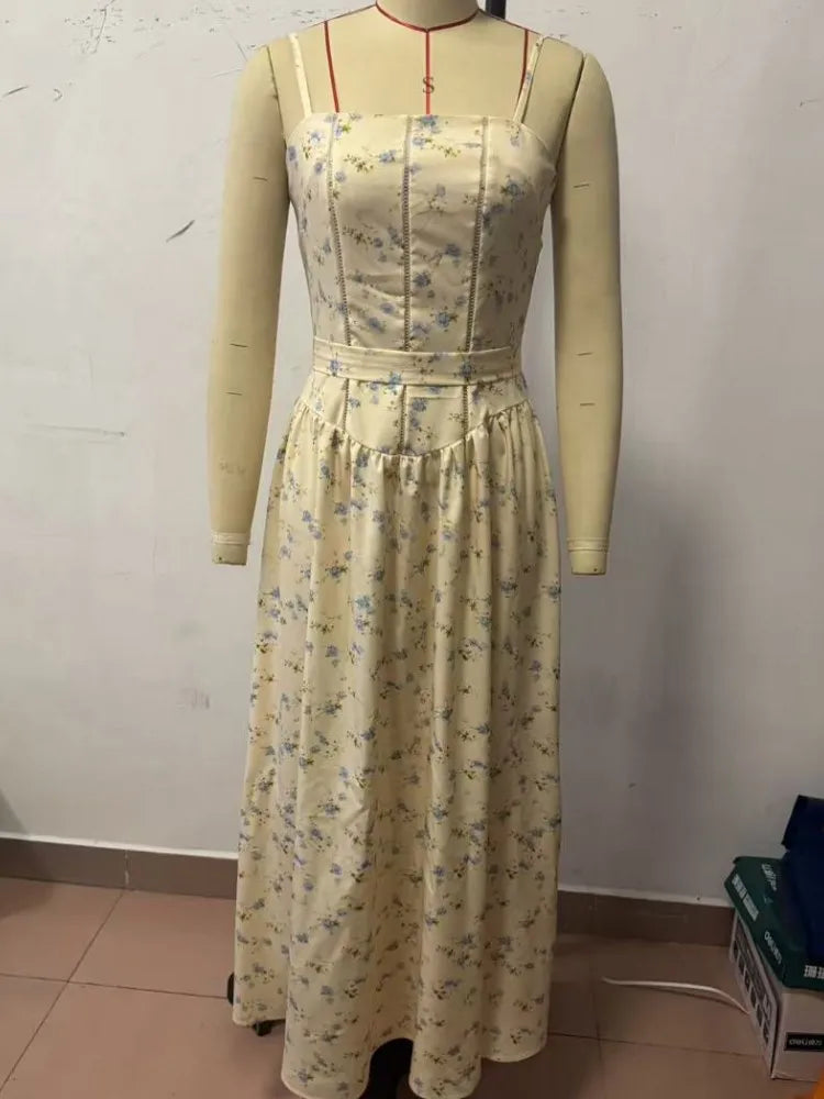 Elegant Women Flower Printing Long Maxi Dress Fashion Spaghetti Strap Dresses Evening Ladies Street Party Vestidos 2026 Summer