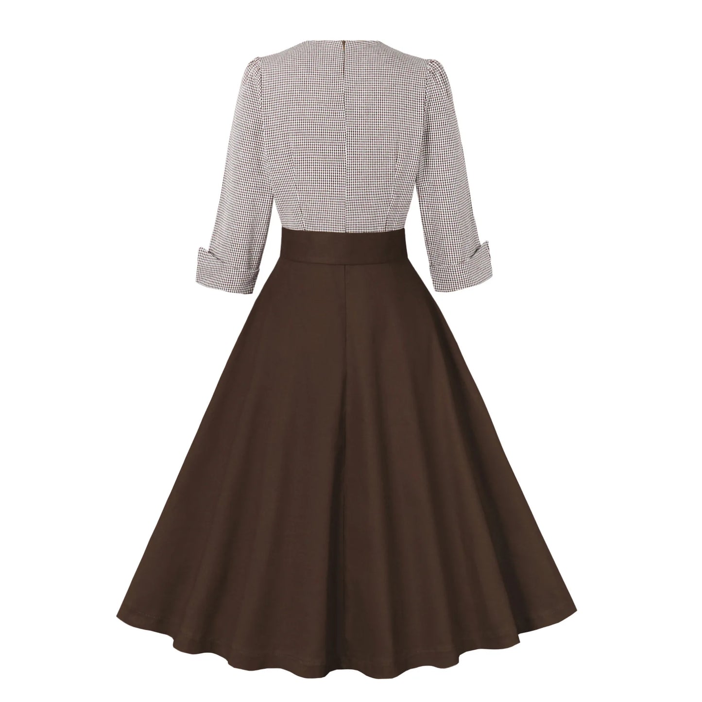 Women Pin Up Lattice Print Casual Party Dress Summer 3/4 Sleeve Retro Robe 60s 50s Vintage Rockabilly Swing Dress Vestidos