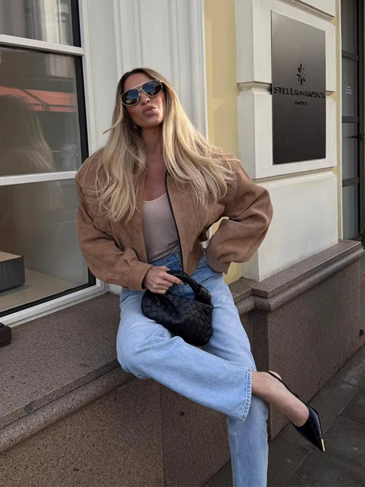 2026 Winter Suede Bomber Jackets For Women Outerwears Oversized Jacket Woman Streetwear Zip Women's Coats Padded Varsity Jackets