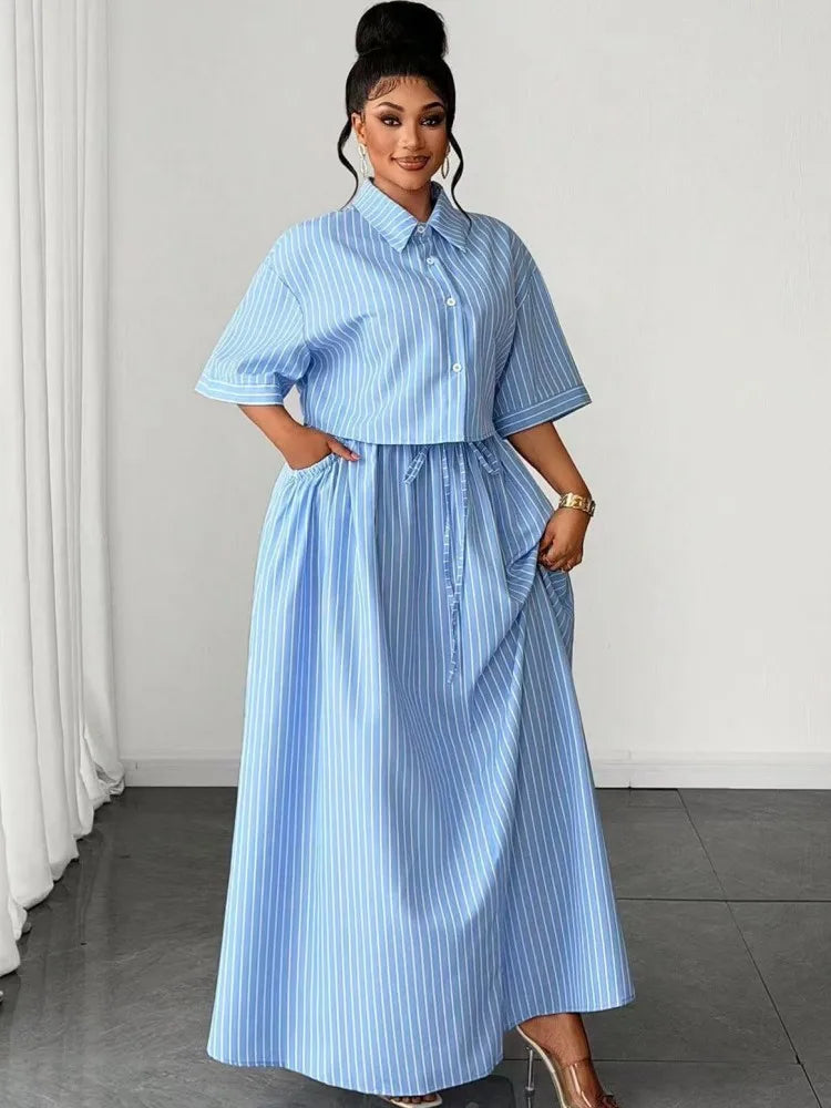 L-4XL Plus Size Clothes Dresses 2 Piece Sets Women Robes Summer Autumn Street Casual 3XL 4XL Big Size Long Maxi Dress Oversized