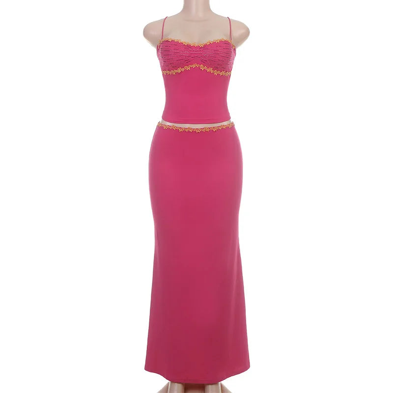 2 Piece Sets Tops And Skirt Elegant Women Sleeveless Sexy Long Maxi Dress Fashion Evening Ladies Street Party Vestidos Summer