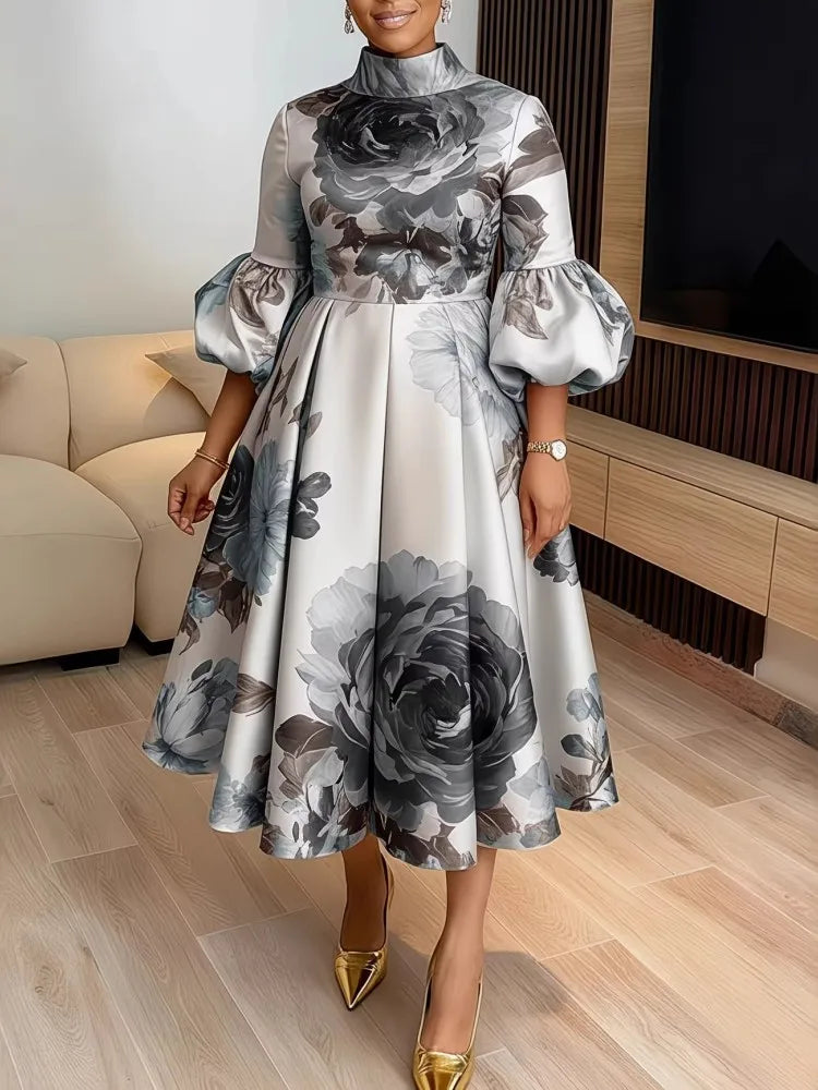 L-5XL Plus Size Clothes Dresses Women Robes Spring Summer 3/4 Sleeve Street Style Casual 3XL 4XL Big Size Midi Dress Oversized