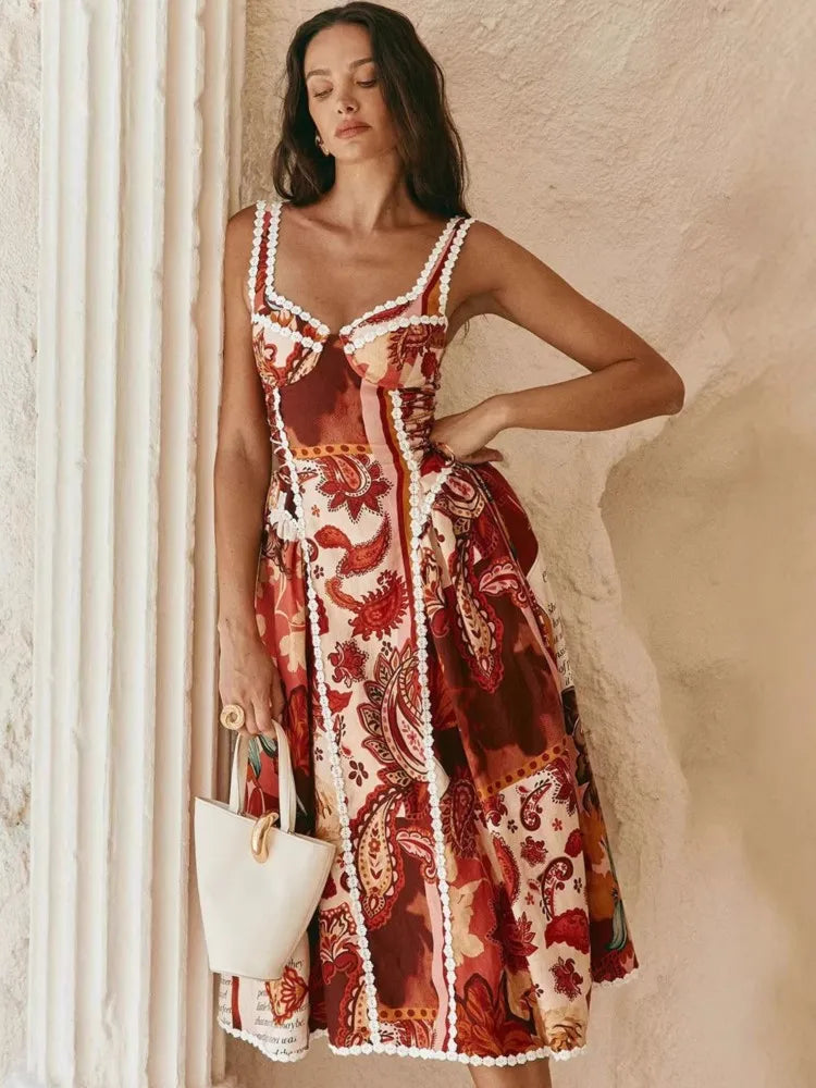 Women Spaghetti Strap Bohemian Beach Style Maxi Dress 2026 Spring Summer Trend Backless Waistband Hem Vacation Party Dresses