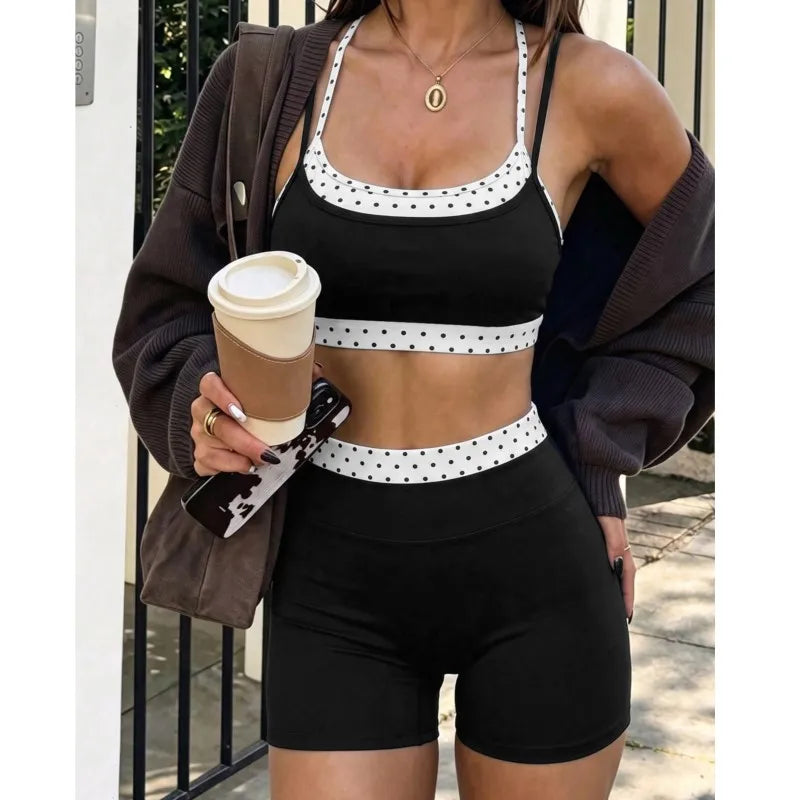 2 Piece Women Quick-Dry Sports Set O-Neck Sleeveless Top Shorts Running Fitness Workout Athletic Wear Tracksuit Sportswear
