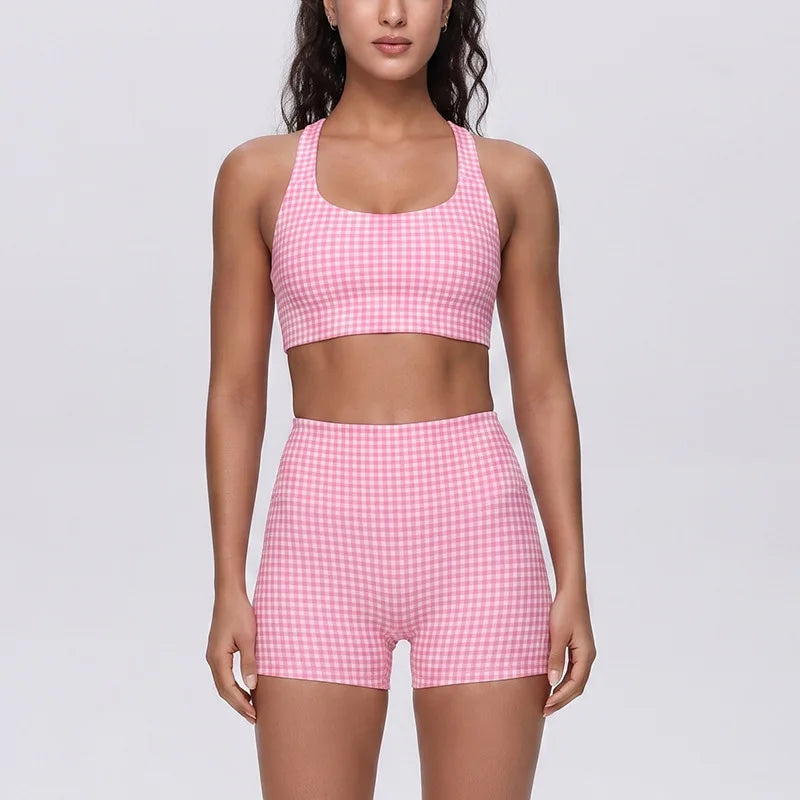 2 Piece Sets Women Quick-Dry Sports Set U-Neck Sleeveless Top Shorts Running Fitness Workout Athletic Wear Tracksuit Sportswear