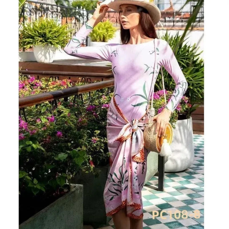 Retro Bikini Printed Fashion Two Piece Swimsuit And Cover Up With Skirt Tight Women's Bandage Summer Beach Luxury Elegant