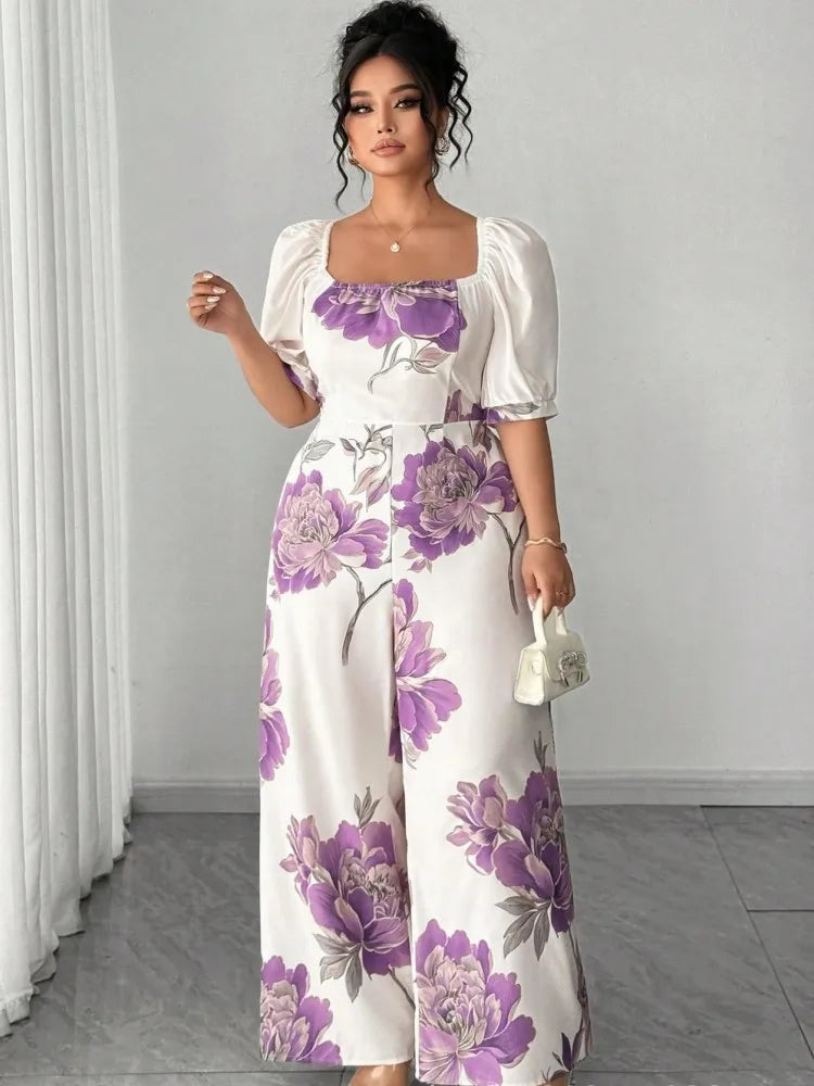 Plus Size Women Clothes Jumpsuit Summer Clothes Flower Urban Leisure Bodysuit New 2026 Wide Leg Jumpsuit Wholesale Dropshipping