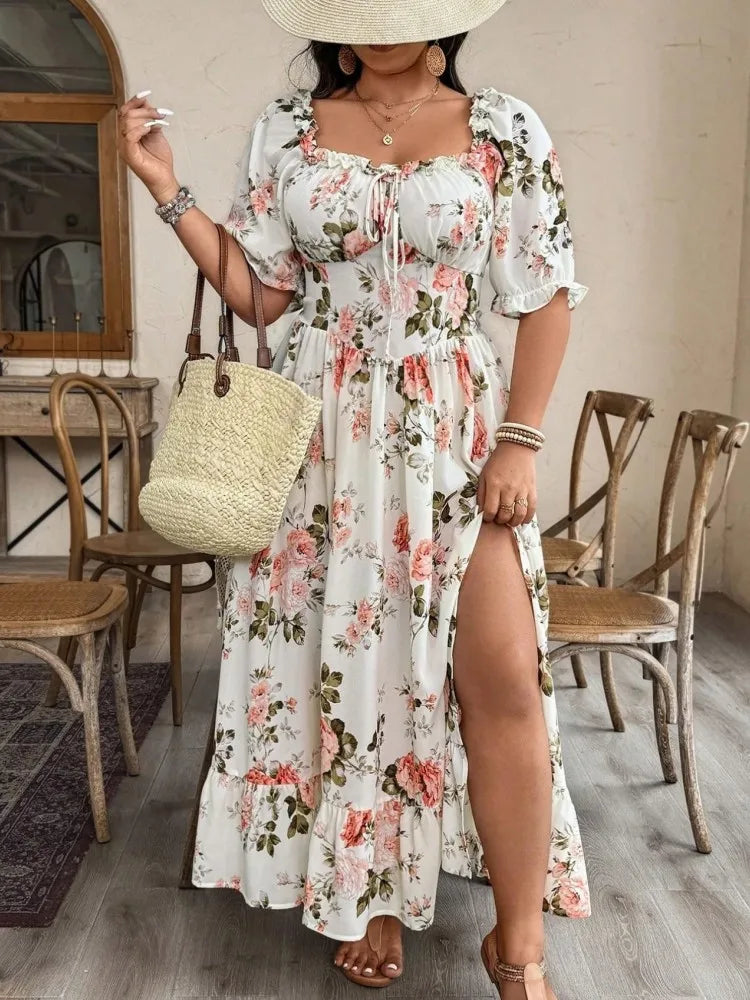 L-4XL Plus Size Clothes Dresses Women Robes Summer Short Sleeve Street Style Casual 3XL 4XL Big Size Maxi Dress Oversized