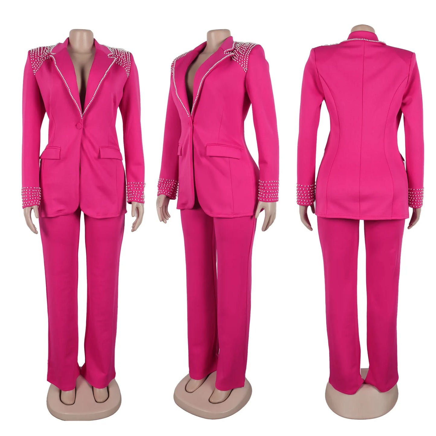 2 Pieces Women's Sets Autumn Winter Long Sleeve Pearl Blazers Suit Tops And Pants Suits Two Piece Set Tracksuit Outfit 2025