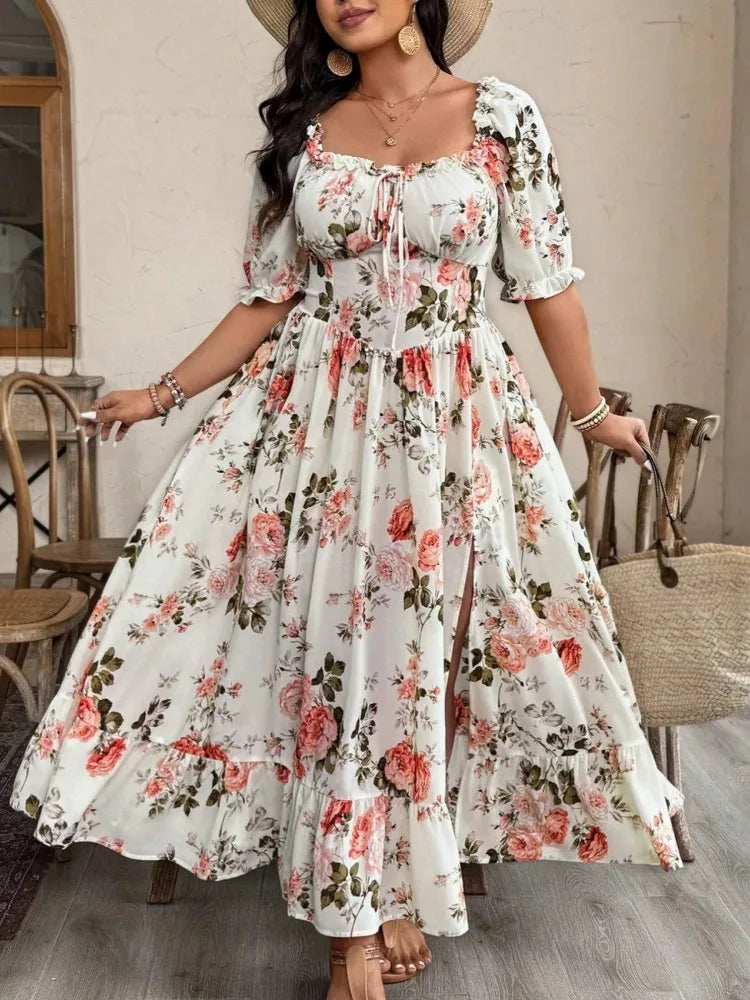 L-4XL Plus Size Clothes Dresses Women Robes Summer Short Sleeve Street Style Casual 3XL 4XL Big Size Maxi Dress Oversized