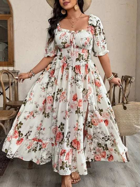 L-4XL Plus Size Clothes Dresses Women Robes Summer Short Sleeve Street Style Casual 3XL 4XL Big Size Maxi Dress Oversized