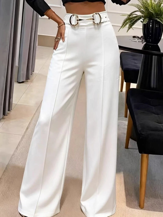 Women High Waist Wide Leg Pants Shiny Fuchsia Straight Pants Long Palazzo Casual Trendy Trousers 2026 Spring Autumn New
