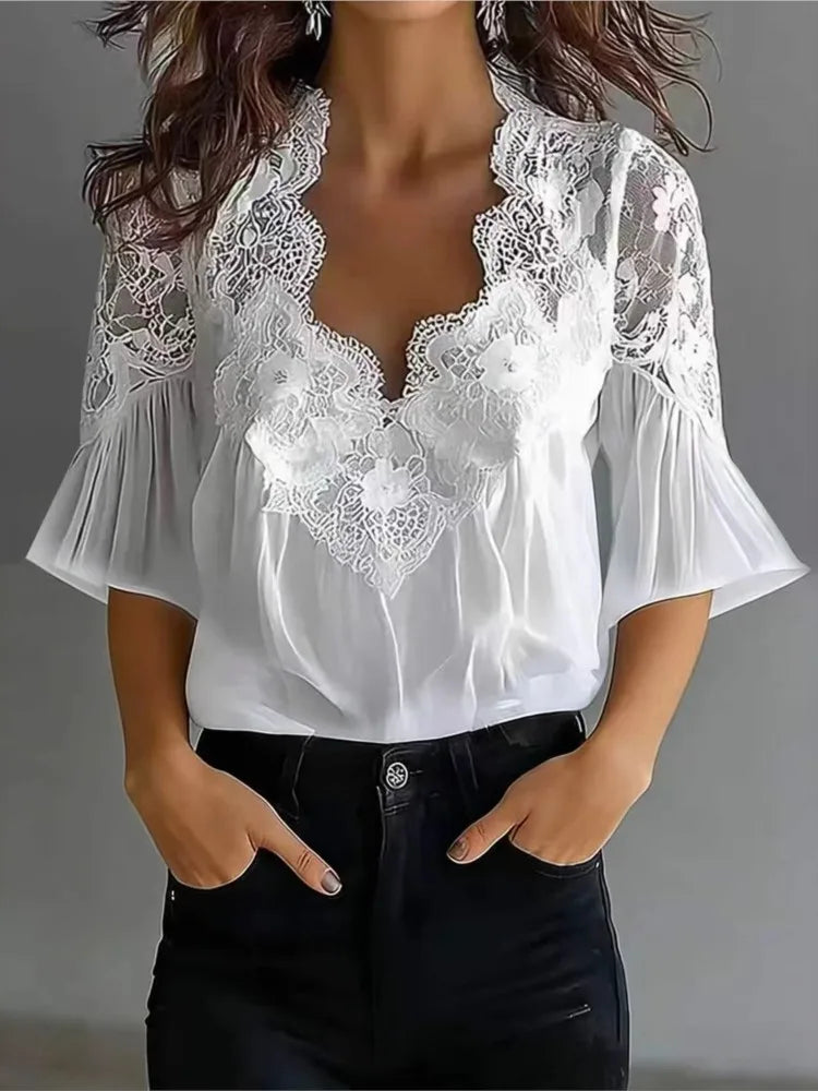 Women Blouses 2026 Spring Summer Short Sleeve Blouse Woman Blouse Shirt Office Elegant Work Shirt Top Blusas Mujer De Moda
