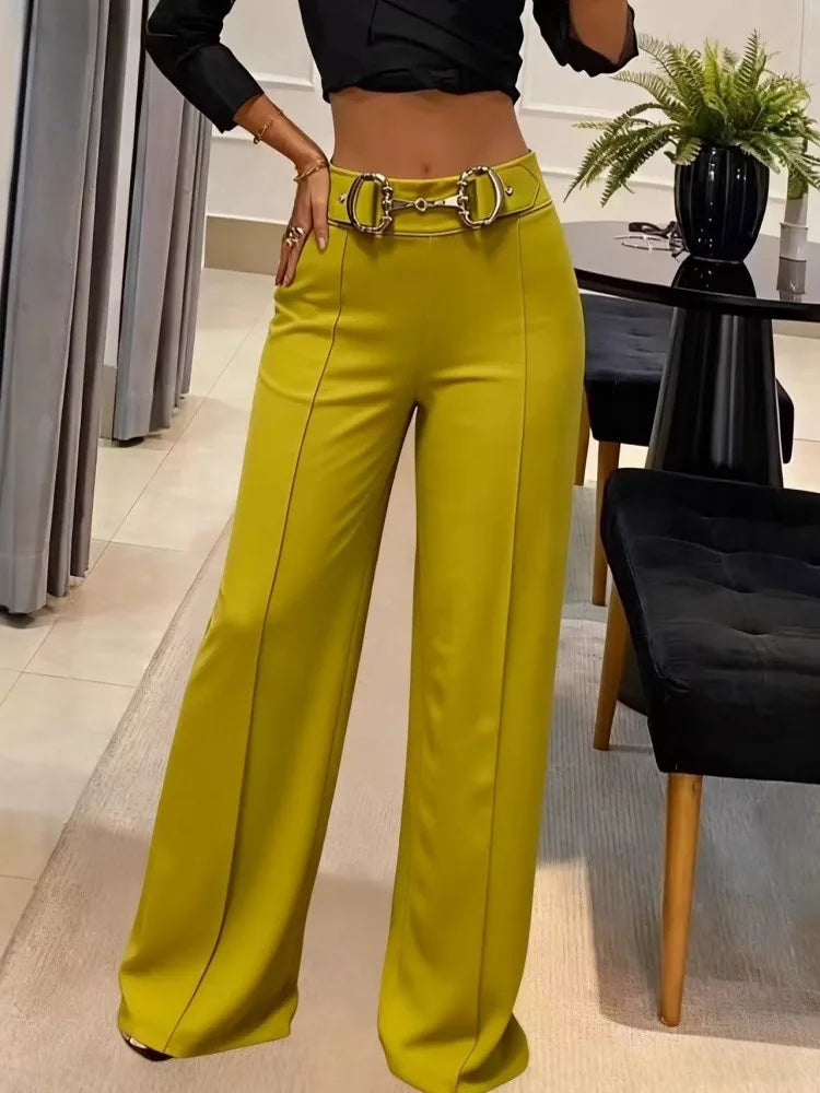 Women High Waist Wide Leg Pants Shiny Fuchsia Straight Pants Long Palazzo Casual Trendy Trousers 2026 Spring Autumn New