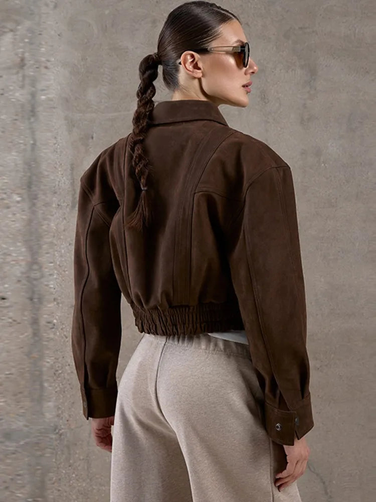 2026 Winter Suede Bomber Jackets For Women Outerwears Oversized Jacket Woman Streetwear Zip Women's Coats Padded Varsity Jackets