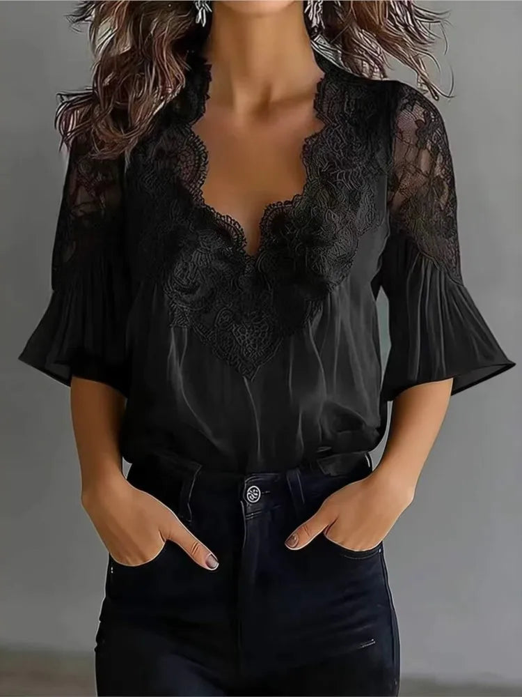 Women Blouses 2026 Spring Summer Short Sleeve Blouse Woman Blouse Shirt Office Elegant Work Shirt Top Blusas Mujer De Moda