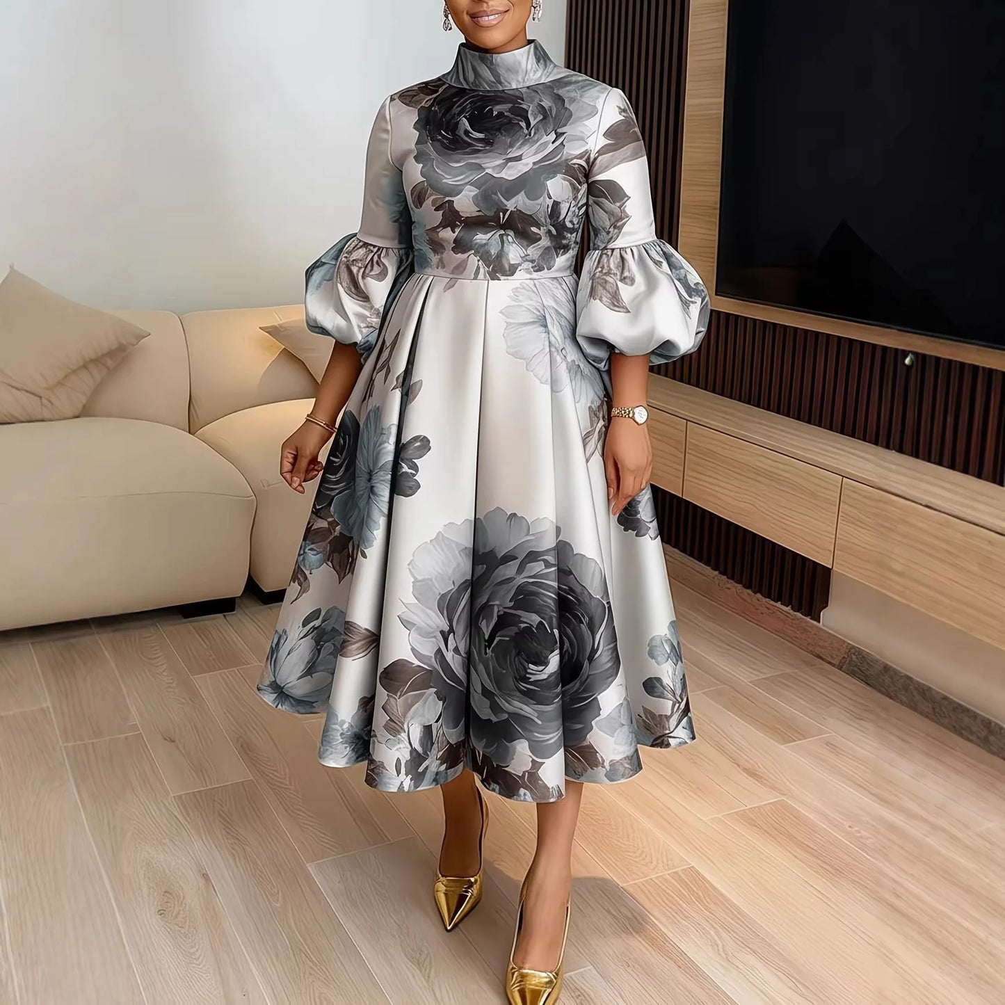 L-5XL Plus Size Clothes Dresses Women Robes Spring Summer 3/4 Sleeve Street Style Casual 3XL 4XL Big Size Midi Dress Oversized