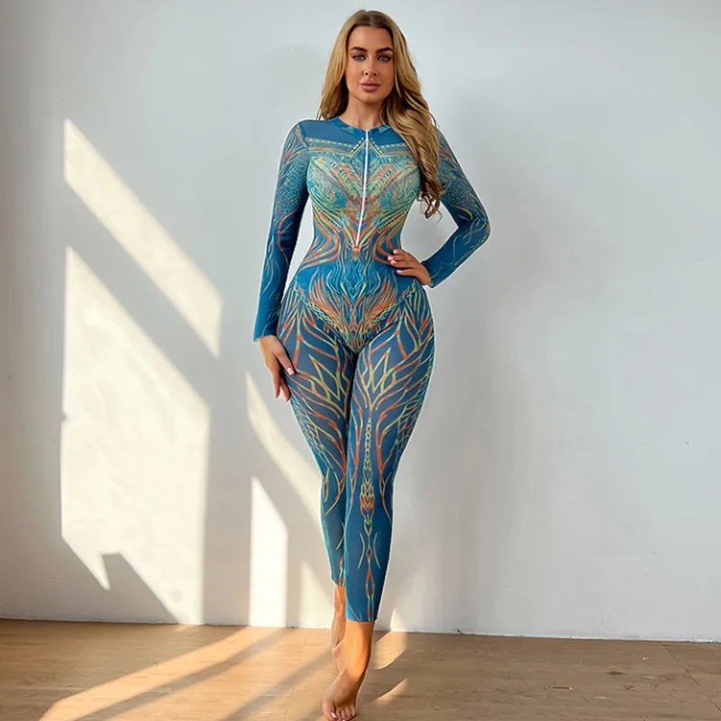 2026 Sport Women One Piece Swimsuit Long Sleeve Print Swimwear Rash Guard Pants Plus Size Surfing Monokini Bathing Suit