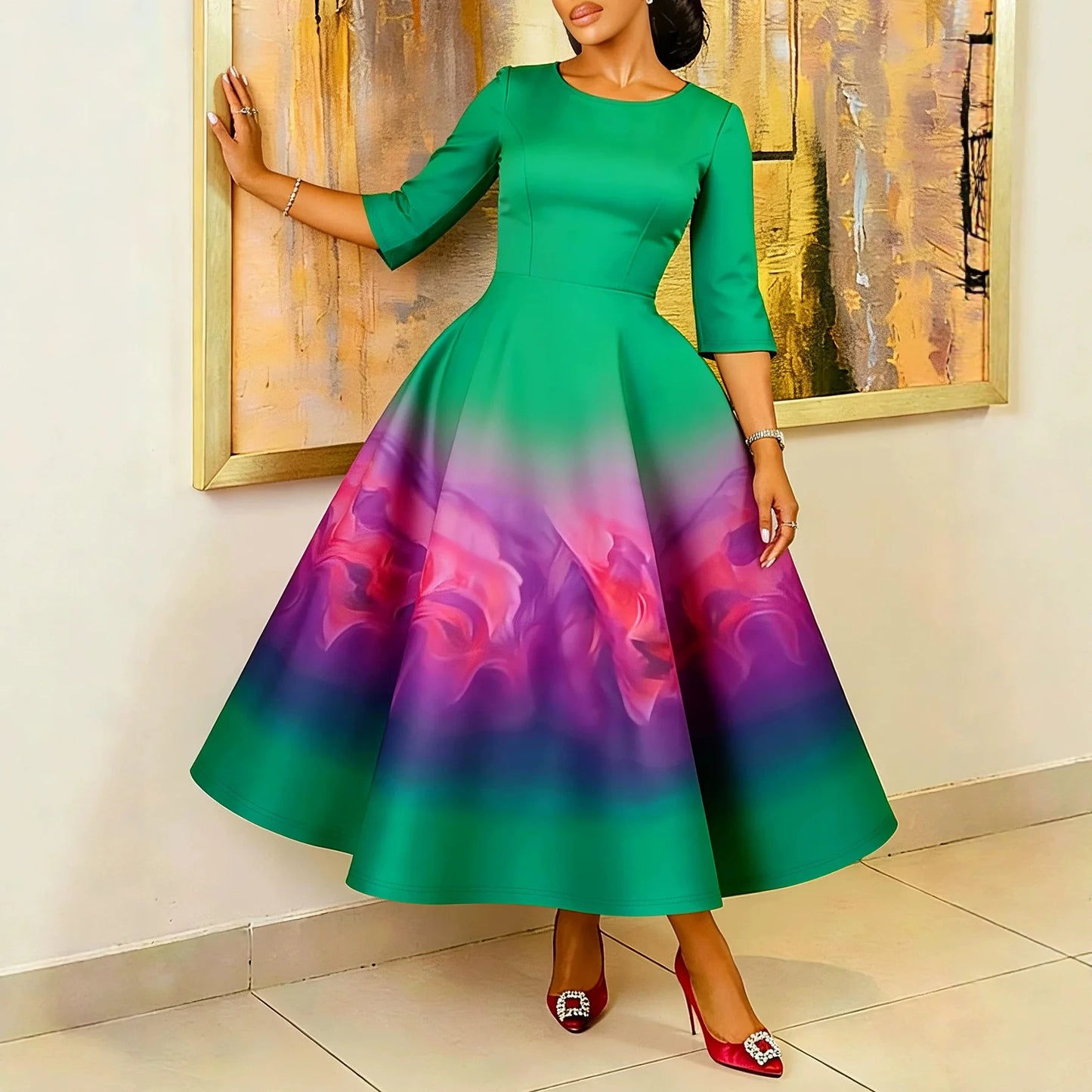 African Dress For Women Fashion Dashiki Pleated Vestidos 2026 Summer Autumn New Arrival Robe Elegant African Party Midi Dress