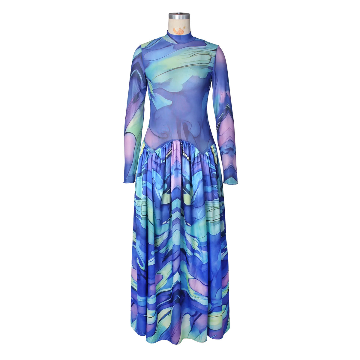 Elegant Women O-Neck Maxi Dress Fashion Long Sleeve Flower Print Dresses Evening Ladies Street Party Vestidos 2026 Summer Autumn