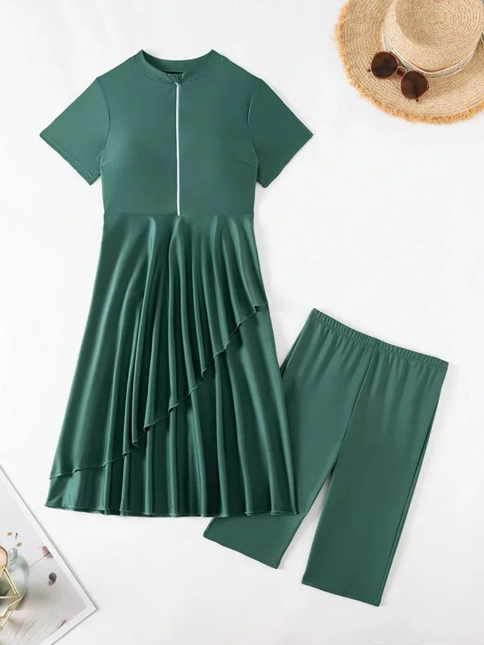 New Cover Ups Sexy Swimsuit Women Summer Bathing Suit Bikini Set Short Sleeve Swimwear Women Beach Swimming Suit For Female