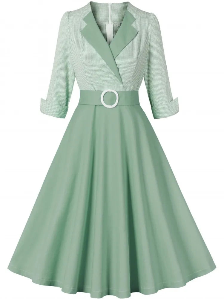 Women Pin Up Lattice Print Casual Party Dress Summer 3/4 Sleeve Retro Robe 60s 50s Vintage Rockabilly Swing Dress Vestidos